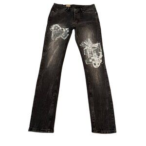 Ksubi Men's Chitch Mid-Long Rise Slim Tapered Leg Graphic Black Jean Size 31 NWT